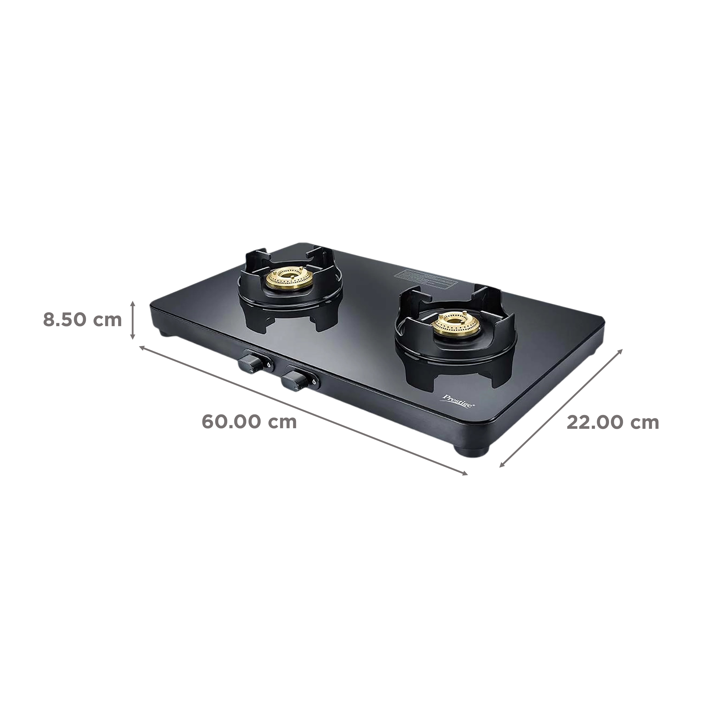 Buy Prestige Edge Toughened Glass Top 2 Burner Manual Gas Stove (Ergonomic Knob, Black) Online